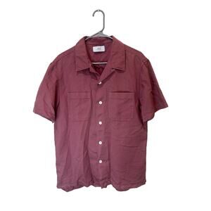 Mr. Porter Convertible Collar Cotton Button Up Short Sleeve Shirt Sz L Dusty Red